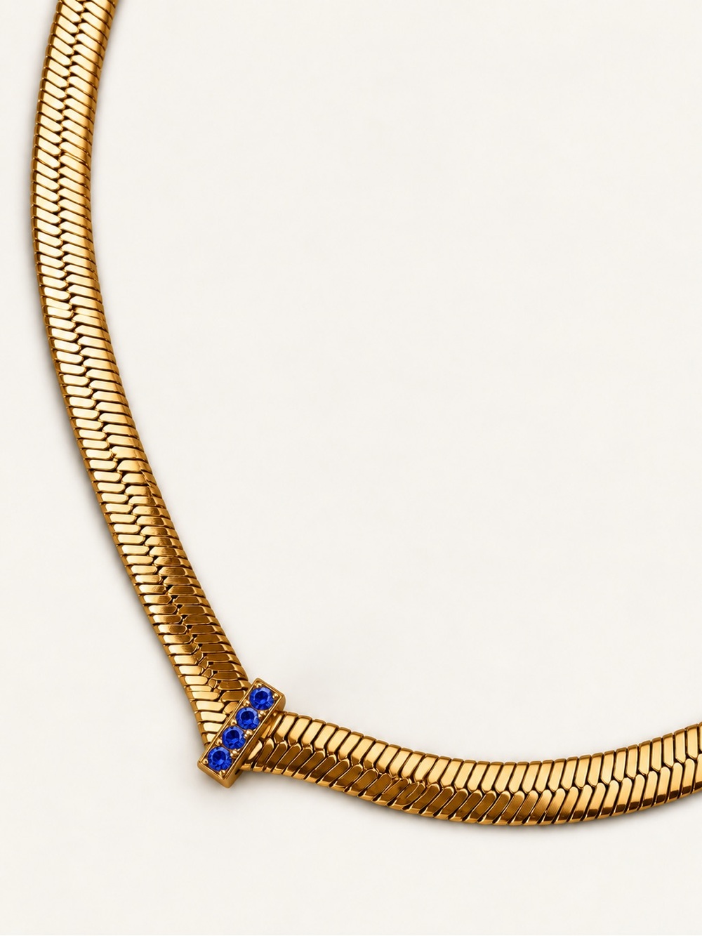 18K Gold Tone Snake Chain Necklace Royal Blue Herringbone Stainless Steel Choker
